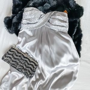 Silver Strapless Sequin Party Dress